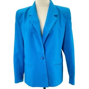 Vintage 80s Sasson Petite Women's 12 Blue Blazer Jacket Shoulder Pads